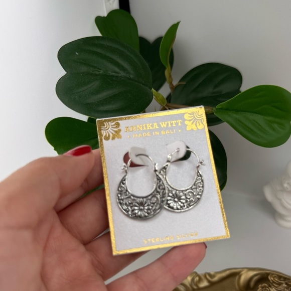 Annika Witt Sterling Silver Floral Hoop Earrings – Made in Bali - Picture 4 of 5